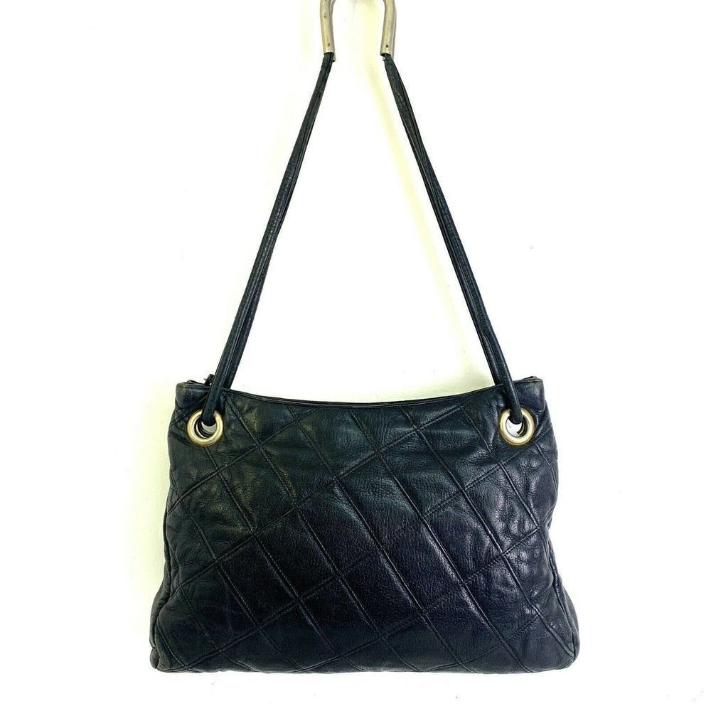 BERNARD NERSON PARIS BLACK STITCH GENUINE LEATHER MEDIUM SHOULDER BAG HANDBAG